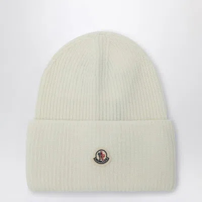 Moncler Wool Beanie With Logo Patch In White
