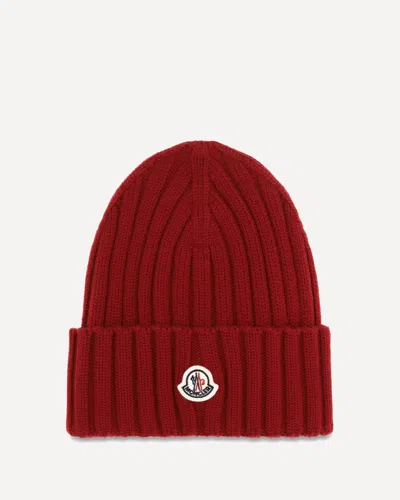 Moncler Wool Beanie With Logo In Red