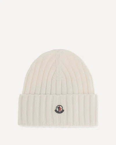 Moncler Wool Beanie With Logo In White