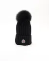 Moncler Wool Beanie With Pom Pom In Black