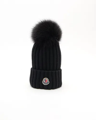 Moncler Wool Beanie With Pom Pom In Black