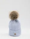 Moncler Ribbed Knit Hat With Fluffy Pom-pom In Blue