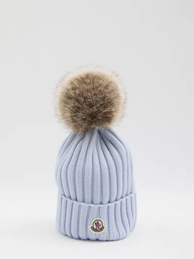 Moncler Wool Beanie With Pom Pom In Blue