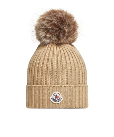 Moncler Wool Beanie With Pom Pom In Gray