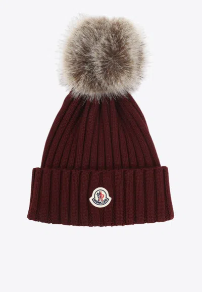 Moncler Wool Beanie With Pom Pom In Red