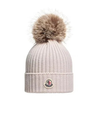 Moncler Wool Beanie With Pom Pom In Neutral