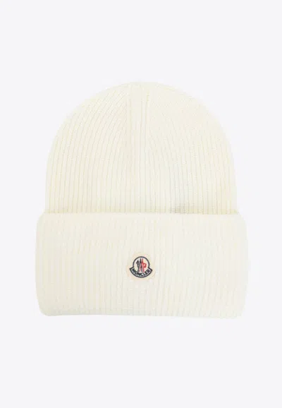 Moncler Wool Beanie With Pom Pom In White