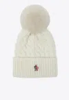 Moncler Wool Beanie With Pom Pom In Neutral