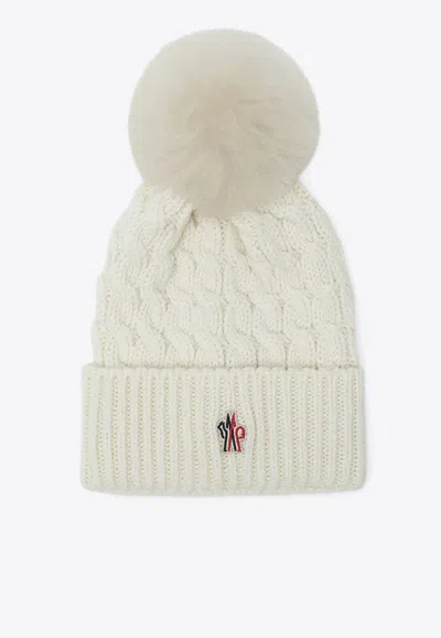 Moncler Wool Beanie With Pom Pom In Neutral