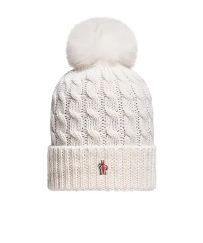 Moncler Wool Beanie With Pom Pom In White