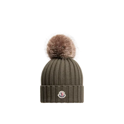 Moncler Bonnet En Laine Avec Pompon, Femme, Vert, Taille: Uni In Green