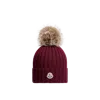 Moncler Maroon Logo Ribbed Texture Beanie Hat In Red