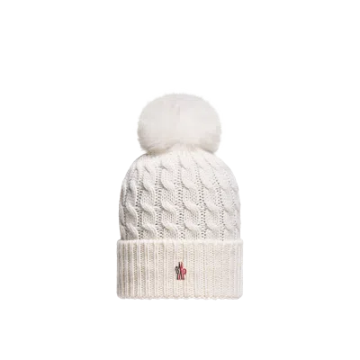 Moncler Wool Beanie With Pom Pom, Women, White, Size: One Size