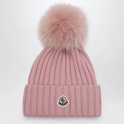 Moncler Wool Beanie With Pom-pom In Pink
