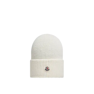 Moncler Logo Patch Knit Beanie In White