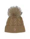Moncler Cable Knit Wool Pompom Beanie In Brown