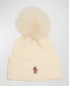 Moncler Wool-blend Beanie With A Shearling Pom In Natural