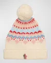 Moncler Wool-blend Beanie With A Shearling Pom In Natural