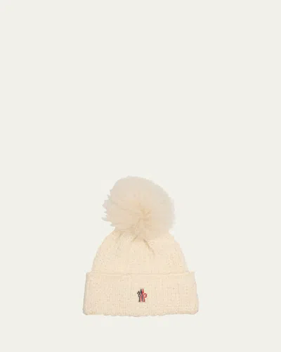 Moncler Wool-blend Beanie With A Shearling Pom In Natural