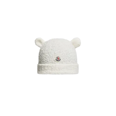Moncler Wool Blend Beanie With Teddy Bear Ears, Gender Neutral, White, Size: 3xs