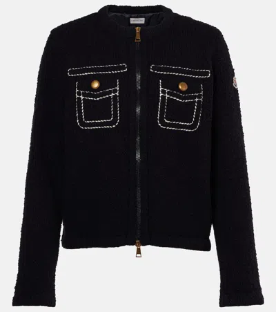 Moncler Wool-blend Boucle Down Jacket In Blue