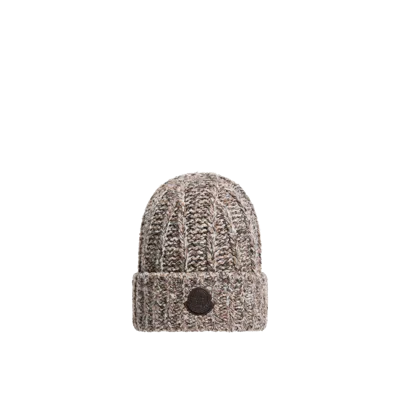 Moncler Wool Blend Bouclé Knit Beanie, Men, Grey, Size: One Size In Neutral