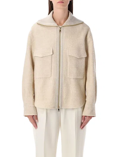 MONCLER MONCLER WOOL-BLEND BOUCLÉ ZIP SHIRT