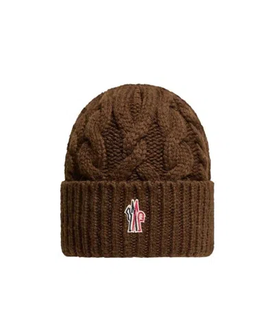 Moncler Wool Blend Cable Knit Hat In Burgundy