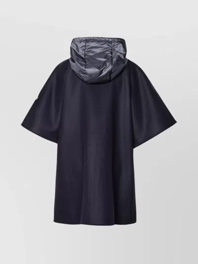 Moncler Wool Blend Cape With Hood And Metallic Hardware In Black