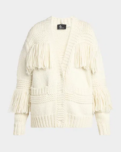Moncler Grenoble Fringe Trim Wool Blend Cardigan In White