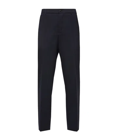 Moncler Wool-blend Gabardine Tailored Trousers In Blue