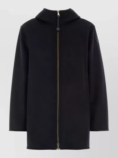 Moncler Wool Blend Hooded Hemiptere Jacket Coat In Black
