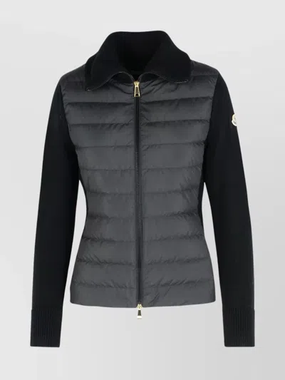 Moncler Wool Blend Jacket Ribbed Collar In Black