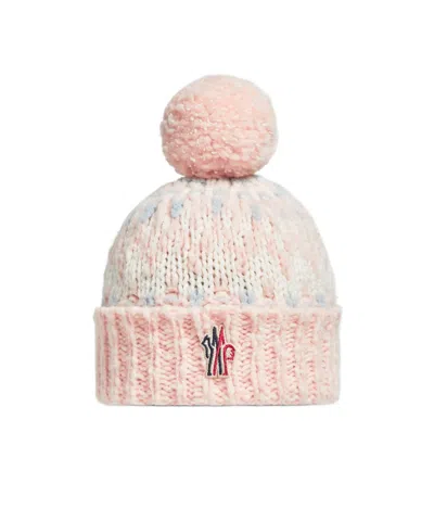 Moncler Wool Blend Jacquard Beanie With Pom Pom In Multi