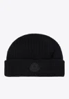 Moncler Wool-blend Logo Patch Beanie In Black