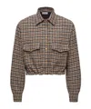 Moncler Houndstooth Wool Blend Blouson Jacket In Brown