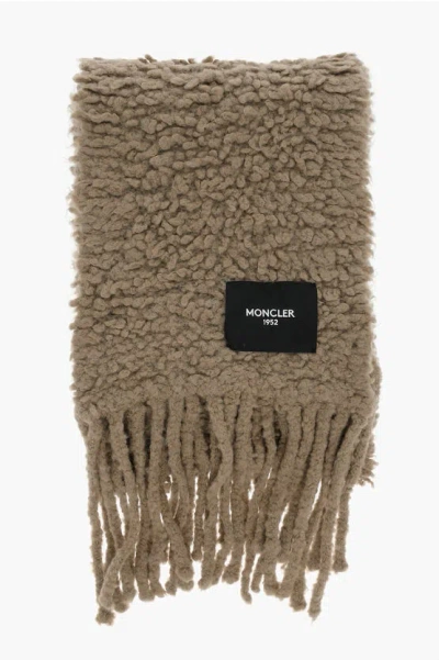 Moncler Wool Blend Maxi Scarf In Brown