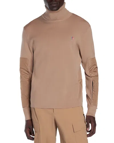 Moncler Wool Blend Pieced Turtleneck Sweater In Camel