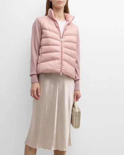 Moncler Wool-blend Puffer Cardigan In Open Pink