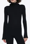 Moncler Wool-blend Ribbed Hooded Sweater In Black