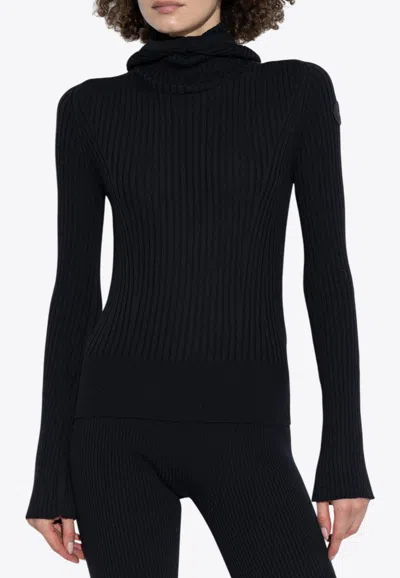MONCLER WOOL-BLEND RIBBED HOODED SWEATER