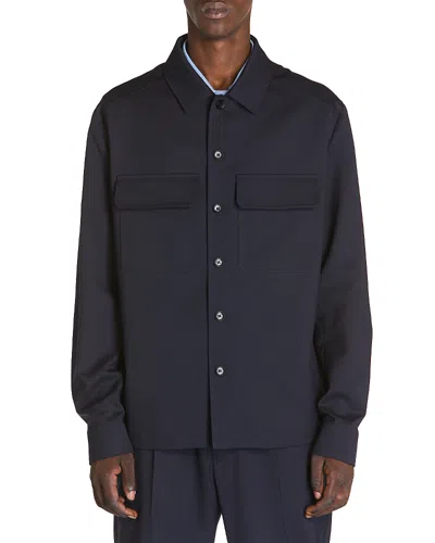 Moncler Wool Blend Shirt In Dark Blue