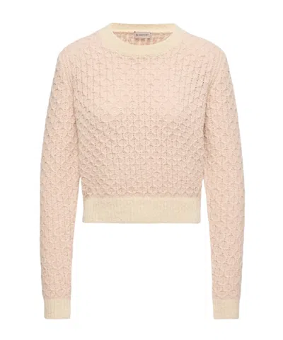 Moncler Textured Wool Blend Crewneck Sweater In Pink