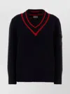 Moncler Wool Blend Sweater With Stripe And Patch In Black
