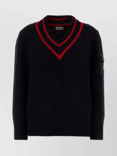 MONCLER WOOL BLEND SWEATER WITH STRIPE AND PATCH