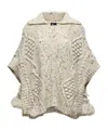 Moncler Wool Blend Tassel Cape In Neutral