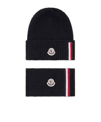 Moncler Kids' Wool Blend Tricolour Set In Black