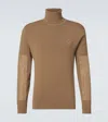 Moncler Wool Blend Pieced Turtleneck Sweater In Brown