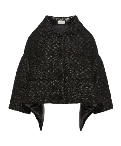 Moncler Wool Blend Tweed Cape In Black