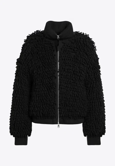 Moncler Wool-blend Zip-up Cardigan In Black